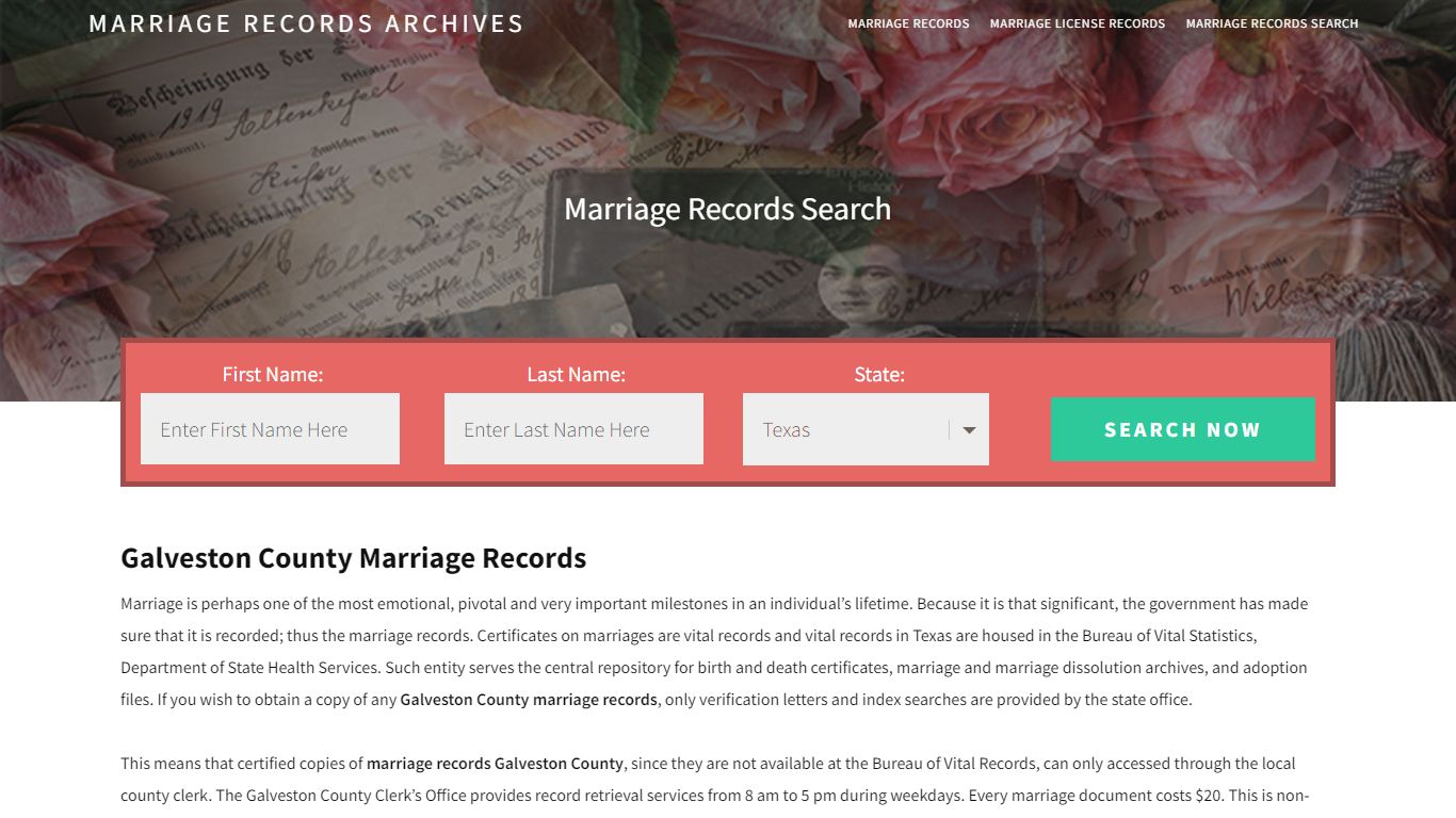 Galveston County Marriage Records | Enter Name and Search