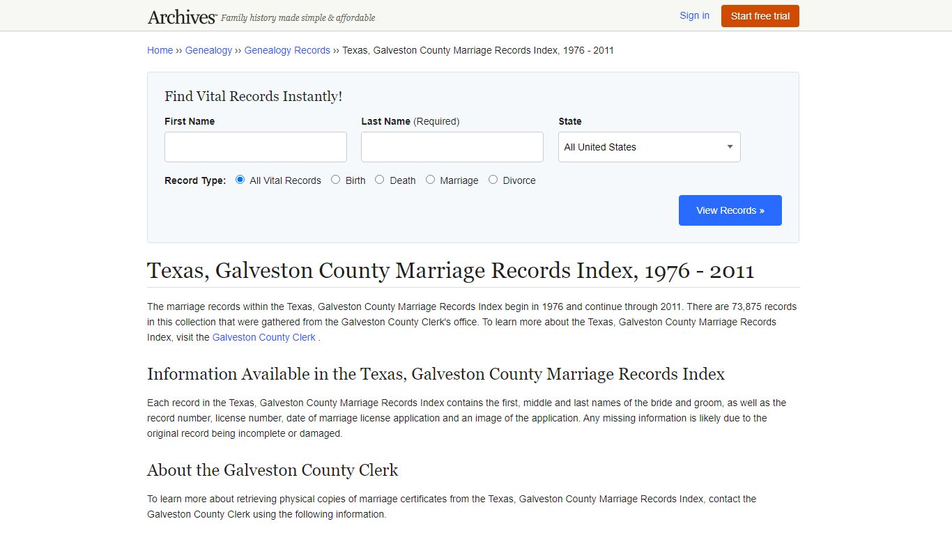Texas, Galveston County Marriage Records | Search ...